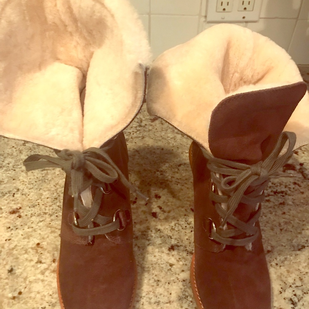 Cole Haan shearling lace up boots